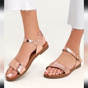 Dina Rose Gold Leather Flat Sandals